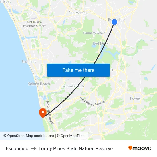 Escondido to Torrey Pines State Natural Reserve map