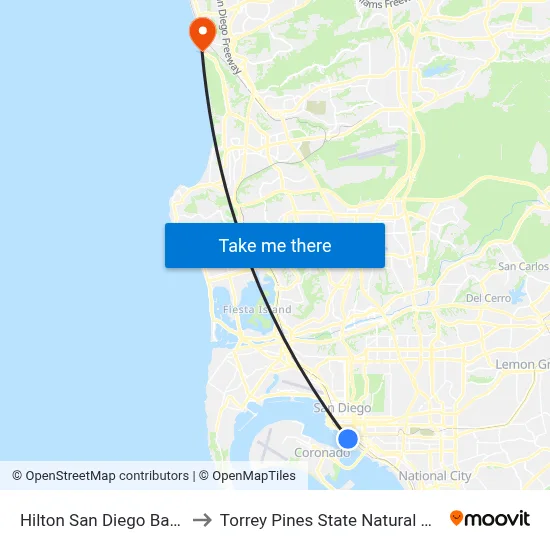 Hilton San Diego Bayfront to Torrey Pines State Natural Reserve map