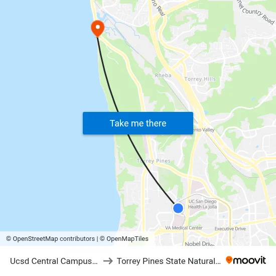 Ucsd Central Campus Station to Torrey Pines State Natural Reserve map