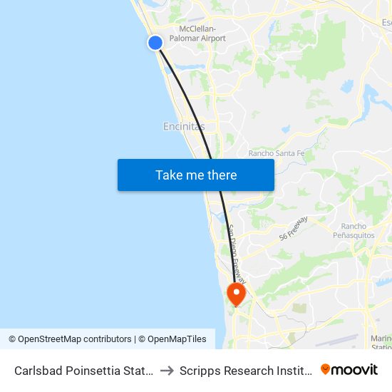 Carlsbad Poinsettia Station to Scripps Research Institute map