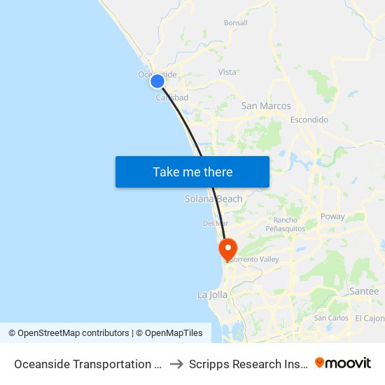 Oceanside Transportation Center to Scripps Research Institute map