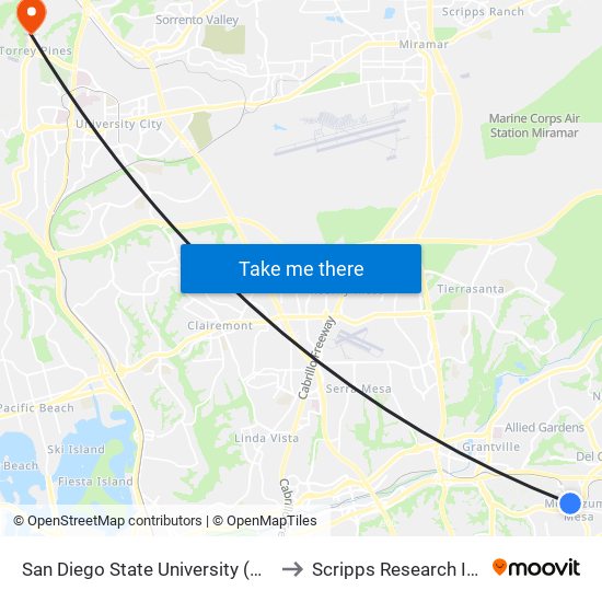 San Diego State University (Hardy Ave) to Scripps Research Institute map