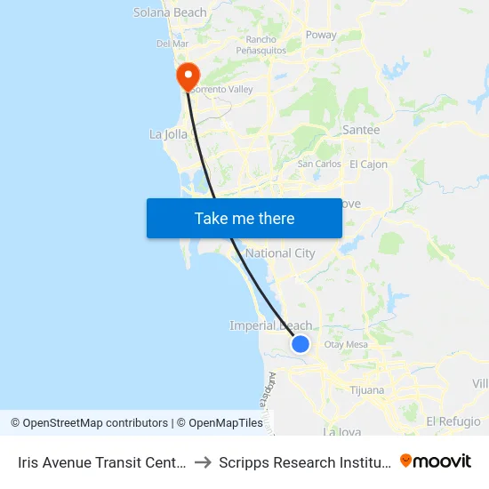 Iris Avenue Transit Center to Scripps Research Institute map