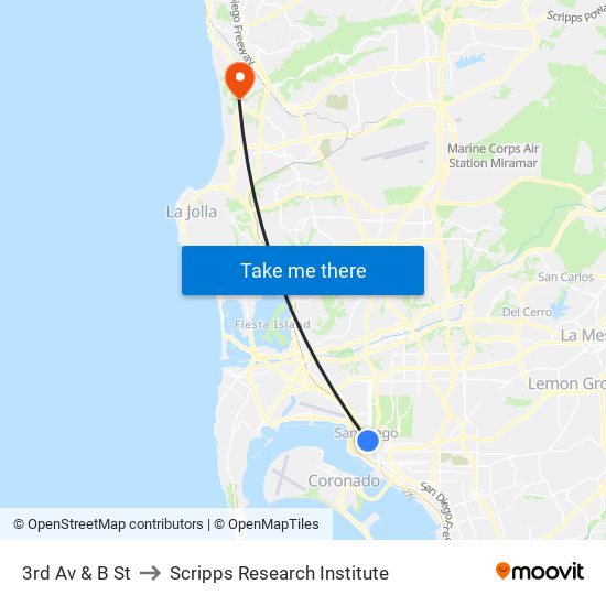 3rd Av & B St to Scripps Research Institute map