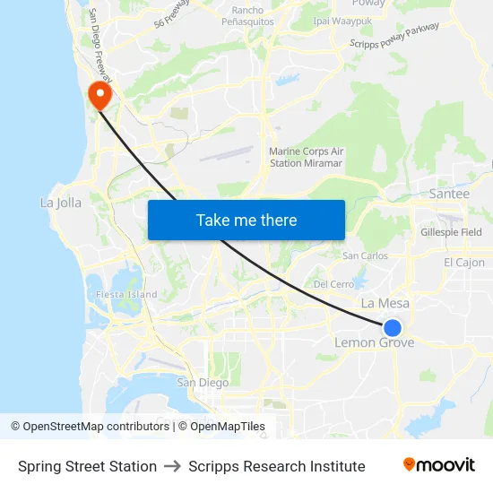 Spring Street Station to Scripps Research Institute map