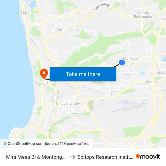 Mira Mesa Bl & Montongo St to Scripps Research Institute map