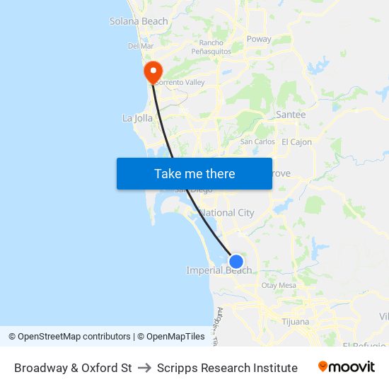 Broadway & Oxford St to Scripps Research Institute map