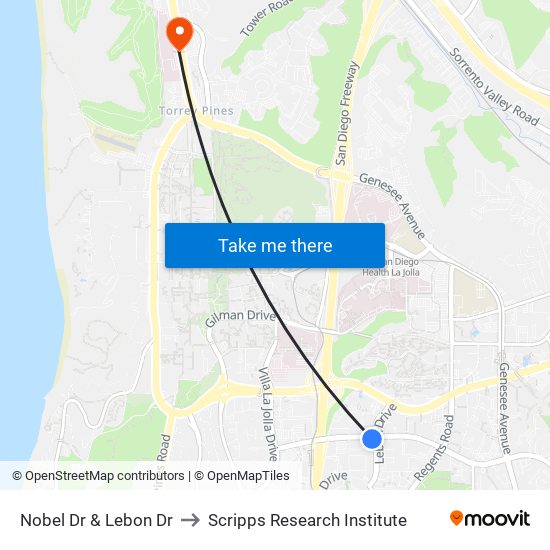 Nobel Dr & Lebon Dr to Scripps Research Institute map