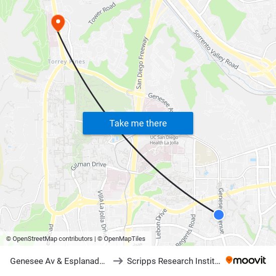 Genesee Av & Esplanade Ct to Scripps Research Institute map