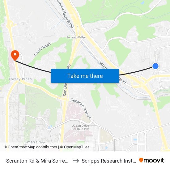 Scranton Rd & Mira Sorrento Pl to Scripps Research Institute map