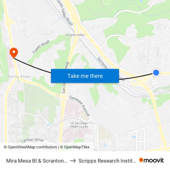 Mira Mesa Bl & Scranton Rd to Scripps Research Institute map