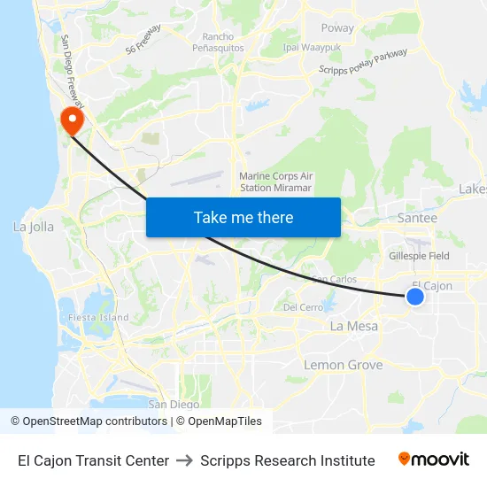 El Cajon Transit Center to Scripps Research Institute map