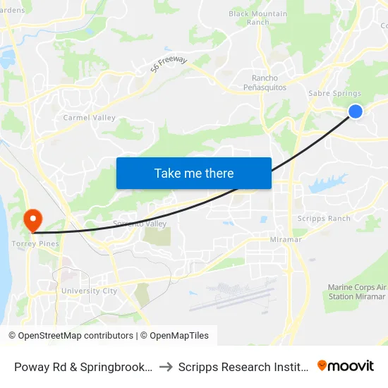 Poway Rd & Springbrook Dr to Scripps Research Institute map