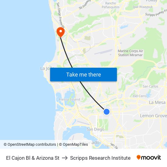 El Cajon Bl & Arizona St to Scripps Research Institute map