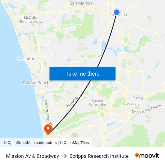 Mission Av & Broadway to Scripps Research Institute map