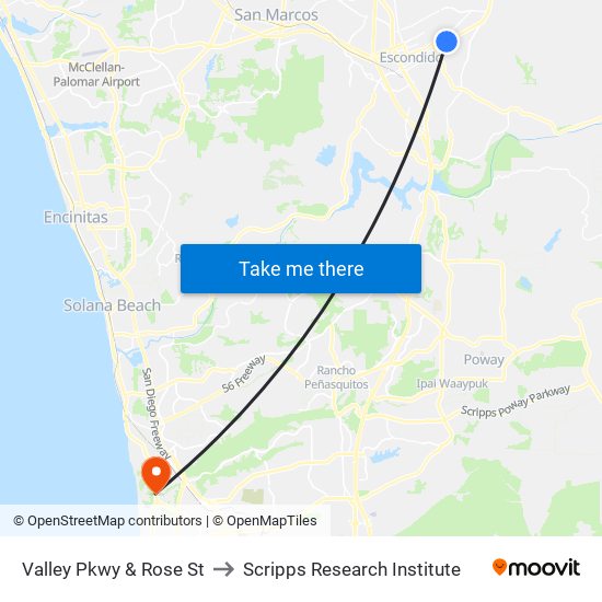 Valley Pkwy & Rose St to Scripps Research Institute map