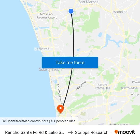 Rancho Santa Fe Rd & Lake San Marcos Dr to Scripps Research Institute map
