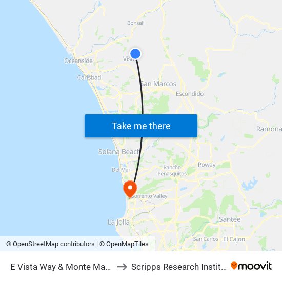 E Vista Way & Monte Mar Rd to Scripps Research Institute map