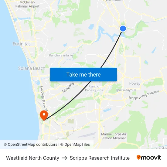 Westfield North County to Scripps Research Institute map