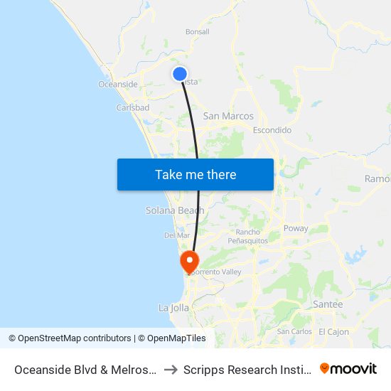 Oceanside Blvd & Melrose Dr to Scripps Research Institute map