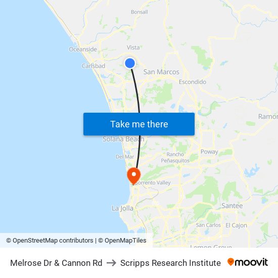 Melrose Dr & Cannon Rd to Scripps Research Institute map