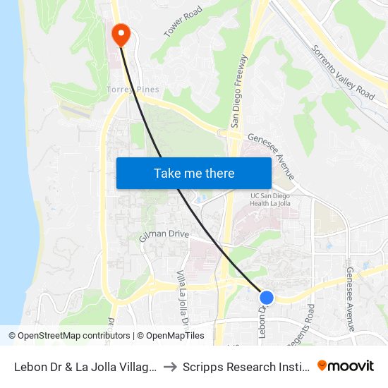 Lebon Dr & La Jolla Village Dr to Scripps Research Institute map