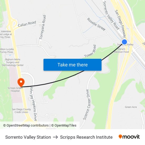 Sorrento Valley Station to Scripps Research Institute map