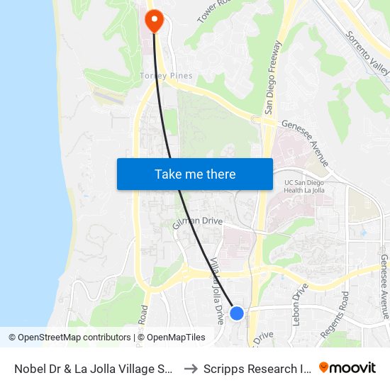 Nobel Dr & La Jolla Village Square Drwy to Scripps Research Institute map