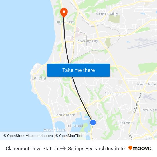 Clairemont Drive Station to Scripps Research Institute map