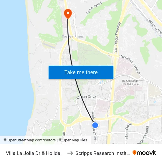 Villa La Jolla Dr & Holiday Ct to Scripps Research Institute map