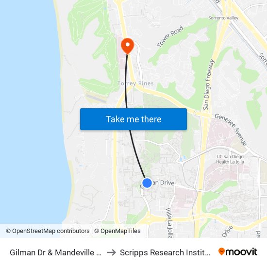 Gilman Dr & Mandeville Ln to Scripps Research Institute map