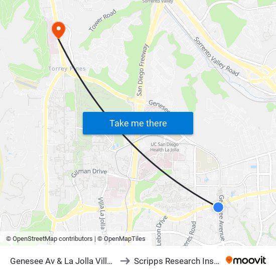 Genesee Av & La Jolla Village Dr to Scripps Research Institute map