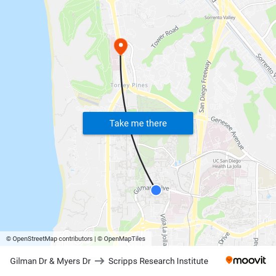 Gilman Dr & Myers Dr to Scripps Research Institute map