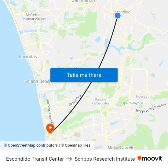 Escondido Transit Center to Scripps Research Institute map