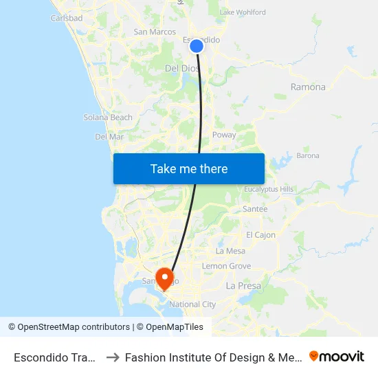 Escondido Transit Center to Fashion Institute Of Design & Merchandising (Fidm) map