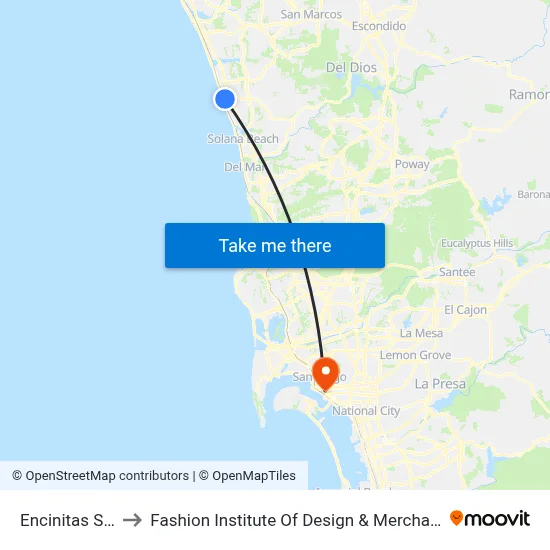 Encinitas Station to Fashion Institute Of Design & Merchandising (Fidm) map