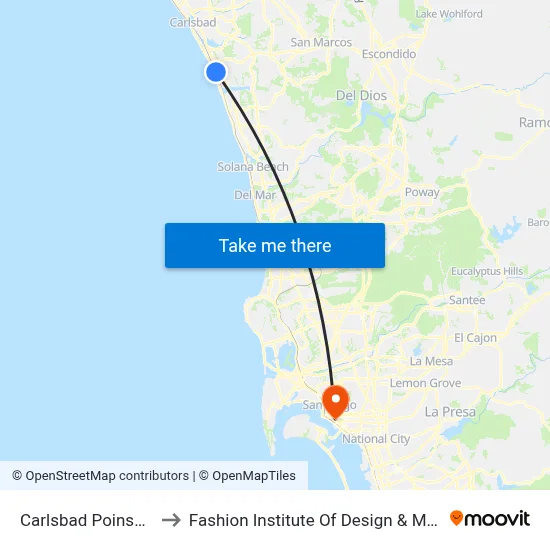 Carlsbad Poinsettia Station to Fashion Institute Of Design & Merchandising (Fidm) map
