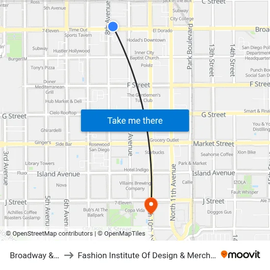Broadway & 8th Av to Fashion Institute Of Design & Merchandising (Fidm) map