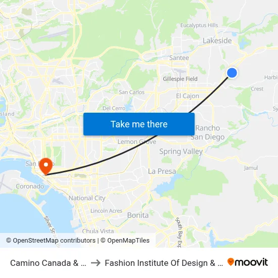 Camino Canada & Los Coches Rd to Fashion Institute Of Design & Merchandising (Fidm) map