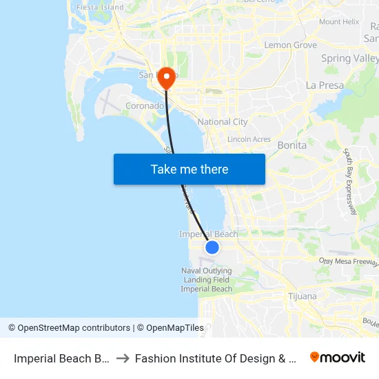 Imperial Beach Bl & Florida St to Fashion Institute Of Design & Merchandising (Fidm) map