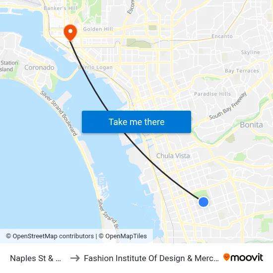 Naples St & Alpine Av to Fashion Institute Of Design & Merchandising (Fidm) map