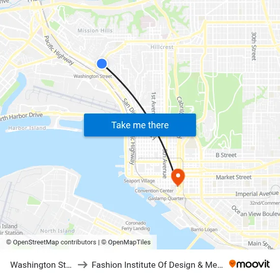 Washington St & India St to Fashion Institute Of Design & Merchandising (Fidm) map