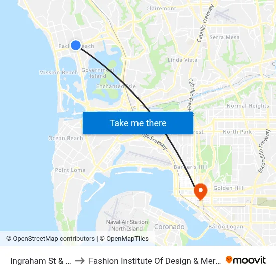 Ingraham St & Grand Av to Fashion Institute Of Design & Merchandising (Fidm) map