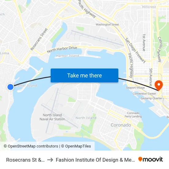 Rosecrans St & Mccall St to Fashion Institute Of Design & Merchandising (Fidm) map
