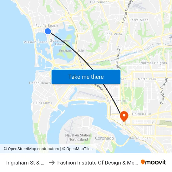 Ingraham St & Fortuna Av to Fashion Institute Of Design & Merchandising (Fidm) map