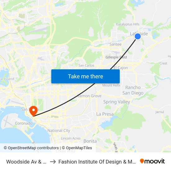 Woodside Av & Channel Rd to Fashion Institute Of Design & Merchandising (Fidm) map