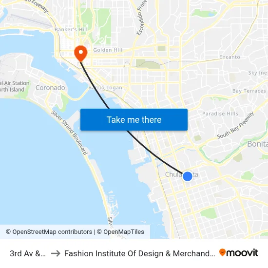 3rd Av & F St to Fashion Institute Of Design & Merchandising (Fidm) map