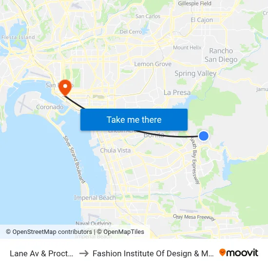 Lane Av & Proctor Valley Rd to Fashion Institute Of Design & Merchandising (Fidm) map