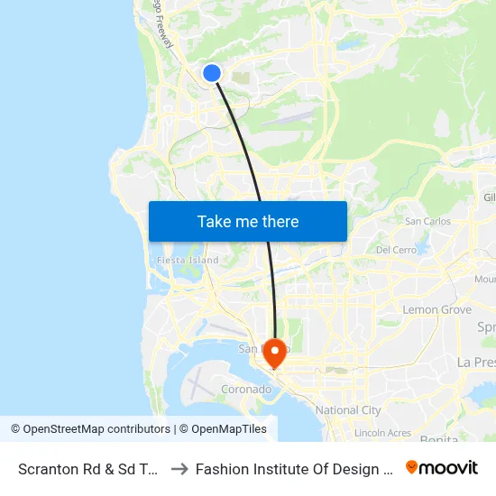Scranton Rd & Sd Tech Center (9805) to Fashion Institute Of Design & Merchandising (Fidm) map