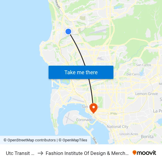 Utc Transit Center to Fashion Institute Of Design & Merchandising (Fidm) map